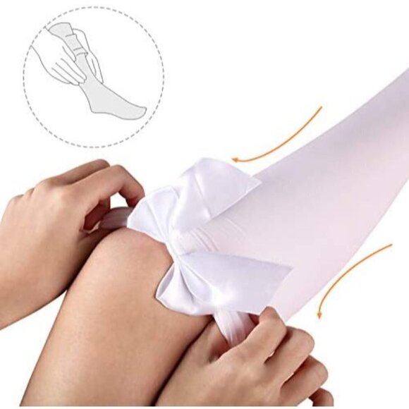 SILK Thigh High Stockings Women Lace Silicone Socks Satin Bow Top Sexy NWT - Picture 5 of 7